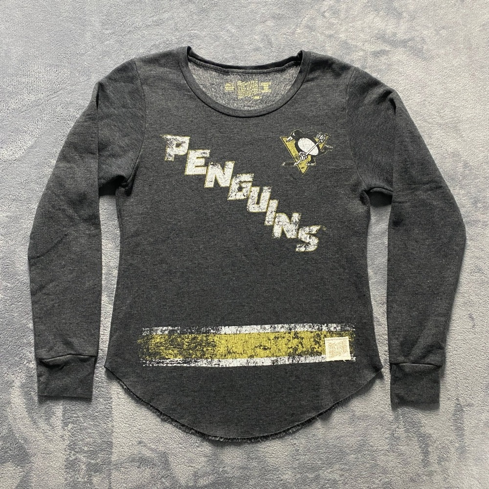 Retro Brand Pittsburgh Penguins Sweatshirt Womens Large Gray Distressed